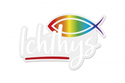 Aufkleber "Ichthys-Fisch" - Regenbogenfarben