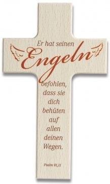 Holzkreuz "Er hat seinen Engeln befohlen..."