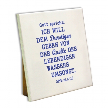 Keramikfliese "Jahreslosung 2018" - mit Holzständer