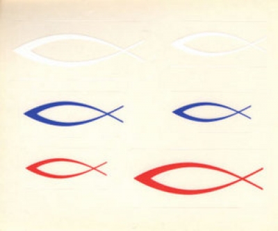 Aufkleber-Bogen mit 6 kleinen Fischen - WEISS/BLAU/ORANGE