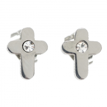Ohrstecker Kreuz - Edelstahl mit Strass-Stein