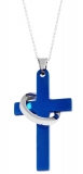 Edelstahlkette "Kreuz/Ring" - blau
