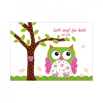 Postkarte Eule - Gott sorgt für dich!