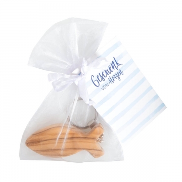 Schlüsselanhänger Fischsymbol Olivenholz