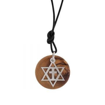 Anhänger Davidstern auf Olivenholz (Davidstern 925er Sterlingsilber)