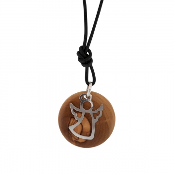 Halskette Engel auf Olivenholz (Engel 925er Sterlingsilber)