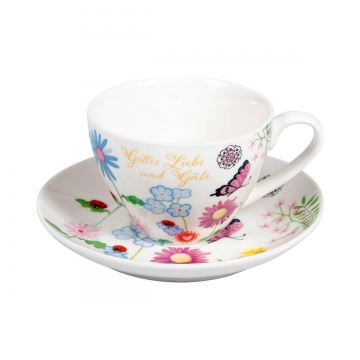 Tasse mit Unterteller "Gottes Liebe und Güte..." - blau