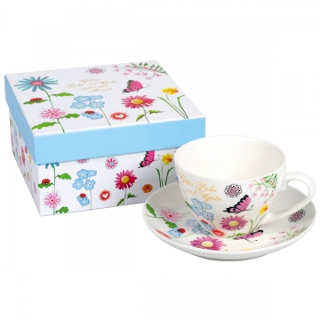 Tasse mit Unterteller "Gottes Liebe und Güte..." - blau