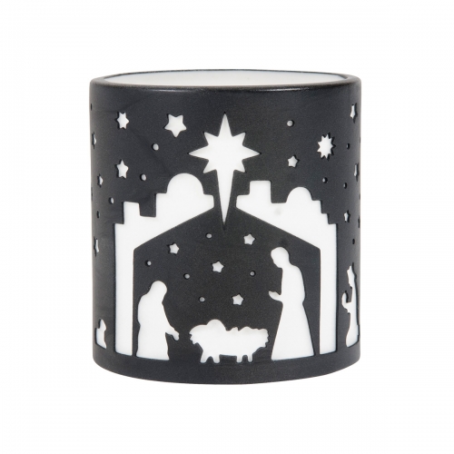Windlicht "Krippe" - Schwarz/weiß