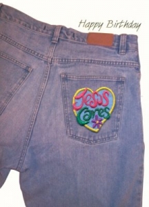 Aufnäher-Geschenkkarte "Jesus cares"