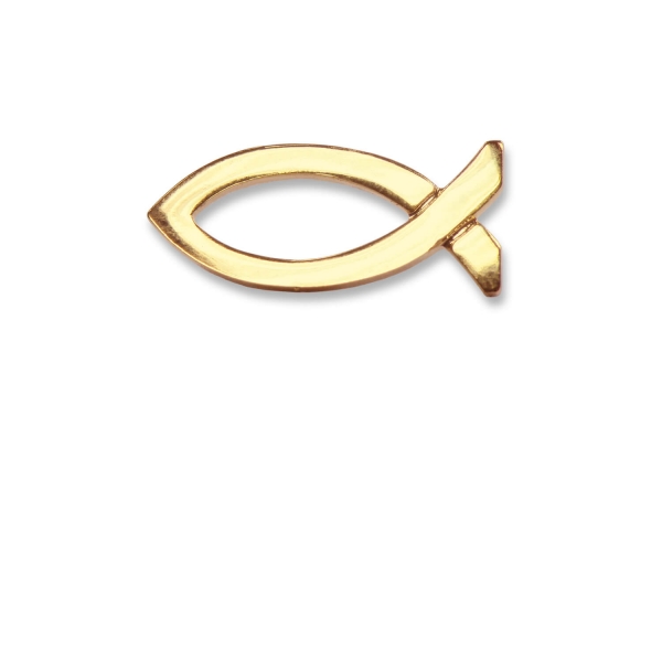 Metall-Anstecker "Fisch" auf Geschenkkarte - goldfarben