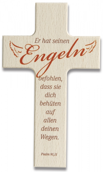 Holzkreuz "Er hat seinen Engeln befohlen..."
