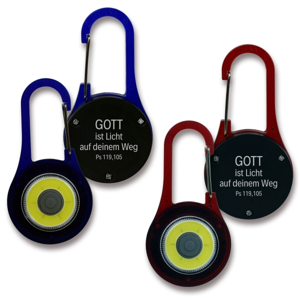 LED-Karabinerhaken "Gott ist Licht auf deinem Weg"