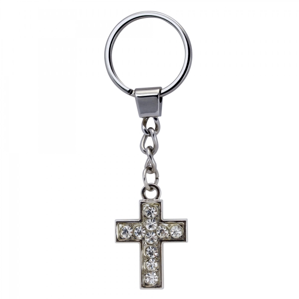 Schlüsselanhänger - Kreuz mit Strasssteinen