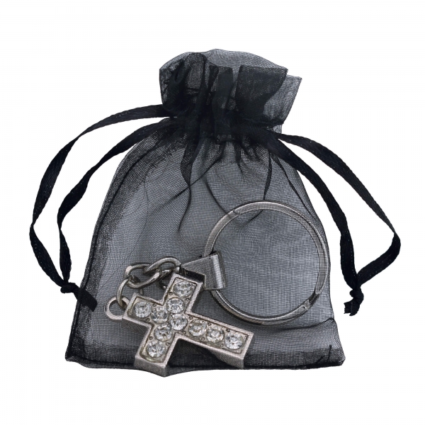 Schlüsselanhänger - Kreuz mit Strasssteinen