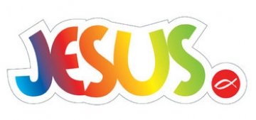 Aufkleber: JESUS - Ichthys-J 2006 13 x 5 cm - Regenbogen