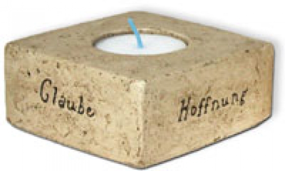 Teelichthalter "Glaube, Hoffnung, Liebe,Fischsymbol"