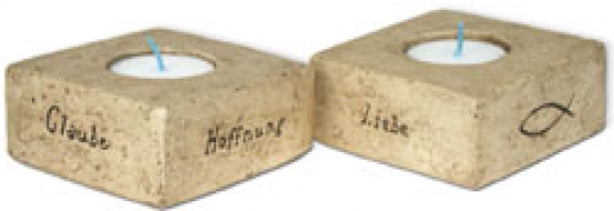 Teelichthalter "Glaube, Hoffnung, Liebe,Fischsymbol"