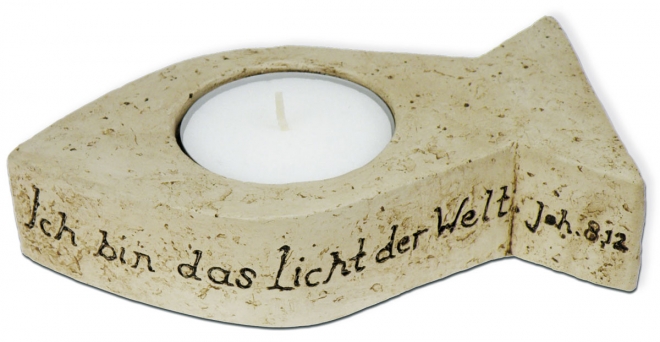 Teelichthalter "Ich bin das Licht..." - Fischform