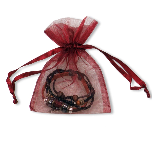 Lederarmband "Perlen/Kreuz" silber/bordeaux