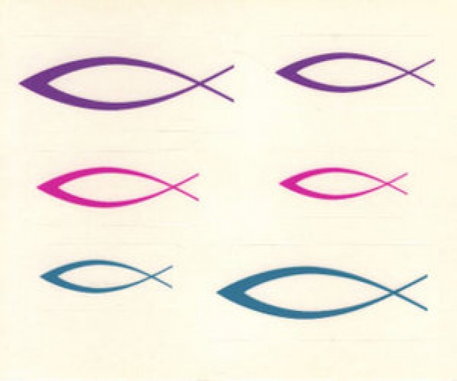 Aufkleber-Bogen mit 6 kleinen Fischen - LILA/PINK/TÜRKIS