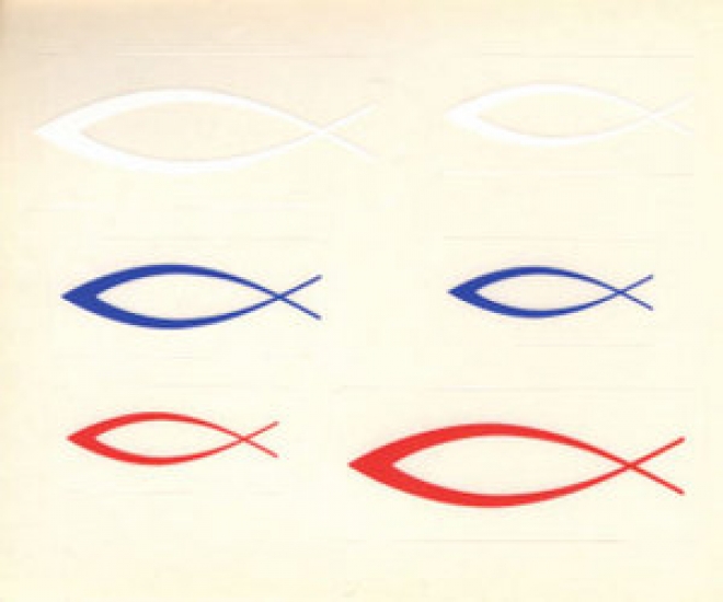 Aufkleber-Bogen mit 6 kleinen Fischen - WEISS/BLAU/ORANGE