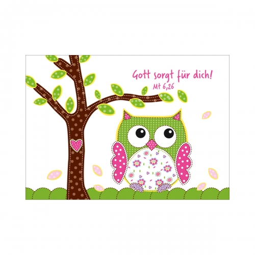 Postkarte Eule - Gott sorgt für dich!