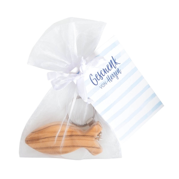 Schlüsselanhänger Fischsymbol Olivenholz