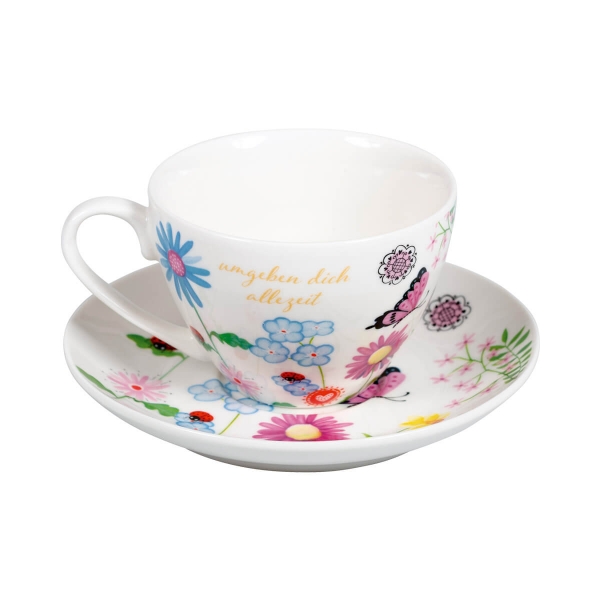 Tasse mit Unterteller "Gottes Liebe und Güte..." - blau